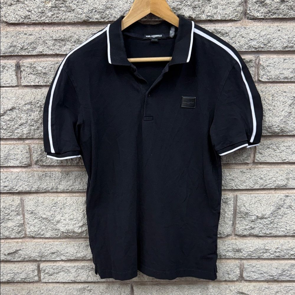 Karl Lagerfeld Black Polo with White Trim